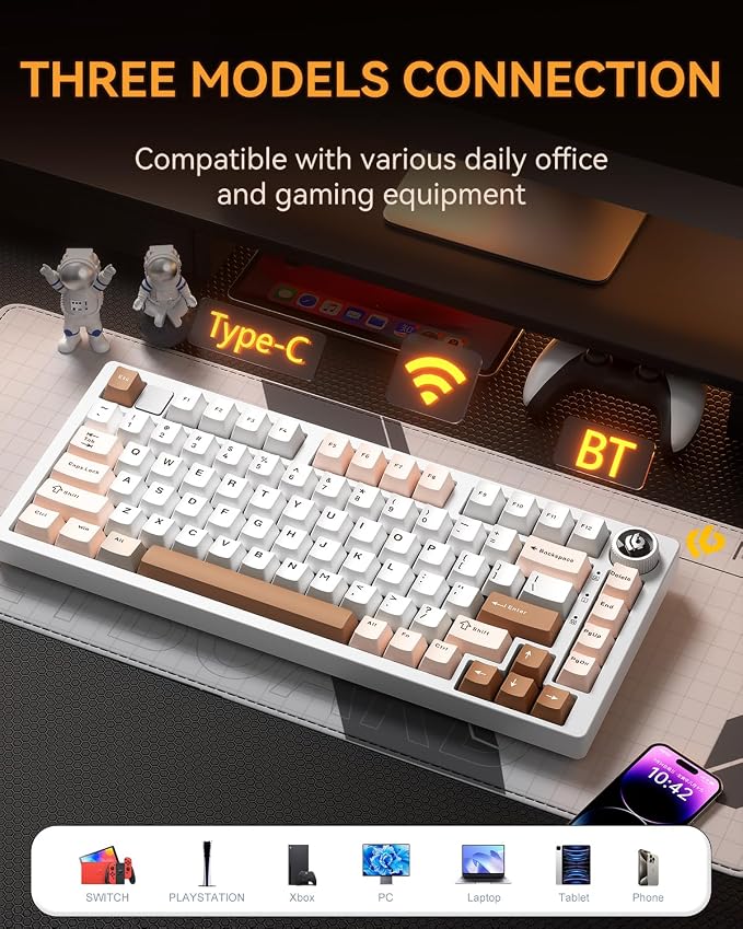 LEOBOG HI75CPro Mechanical Aluminum Keyboards, Gaming Keyboard RGB Backlit Tri-Mode BT5.0/2.4GHz/USB-C, Creamy Keyboard with PBT Keycaps for PC/Win/iOS/Andriod-Turquoise Switch, Brown