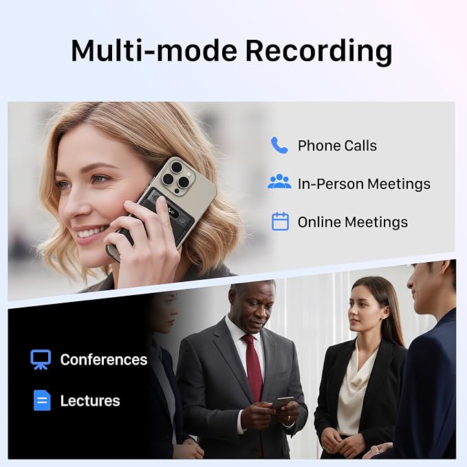 AI Voice Recorder for Phone Calls, Meetings & Lectures | Smart AI Note-Taking Device with Dedicated App for Transcription, Summary & Notes | Magnetic Case, 32GB (Up to 2000 Hours) | PDF Summary