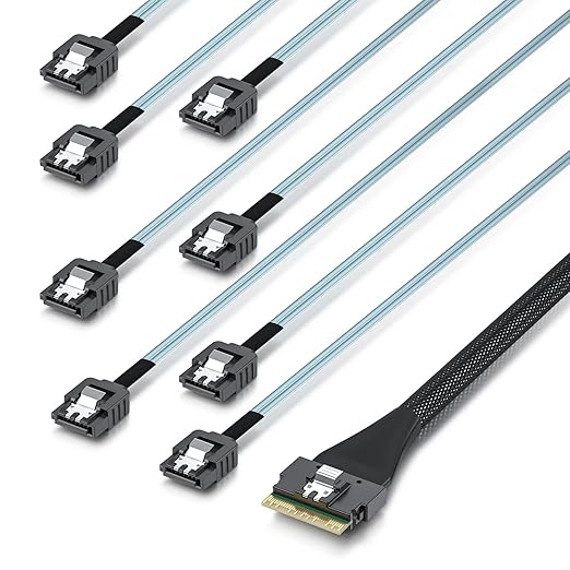 10Gtek SlimSAS 8i to 8xSATA, SFF-8654 Host/RAID to SATA Target HD, Suitable for Servers, Hard Drives, Computers, and Hosts, 0.3m(1ft)