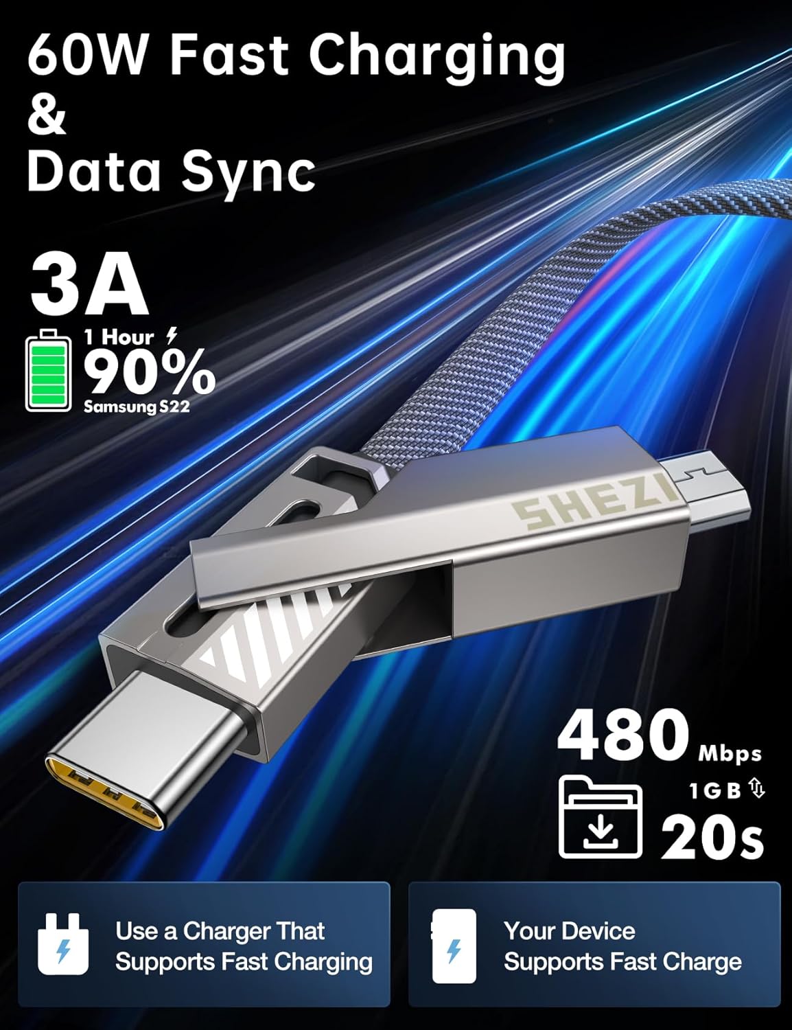 【One is Enough】 4-in-1 USB C to Micro Cable, High-Speed Charging & Fast Data Transfer,CarPlay & Android Auto Support Multi Charger Cord Combo Micro/Type C/USB A for iPhone/Samsung/iPad,3FT