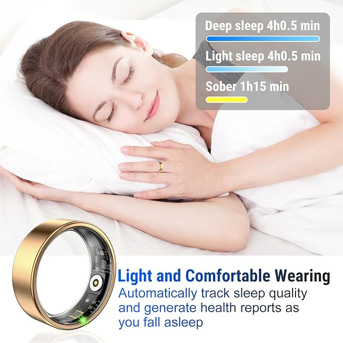 Smart Ring Fitness Tracker for Women & Men, Heart Rate, Blood Oxygen, Blood Pressure, Sleep & Step Monitor, IP68 Waterproof Health Ring, Compatible with iPhone