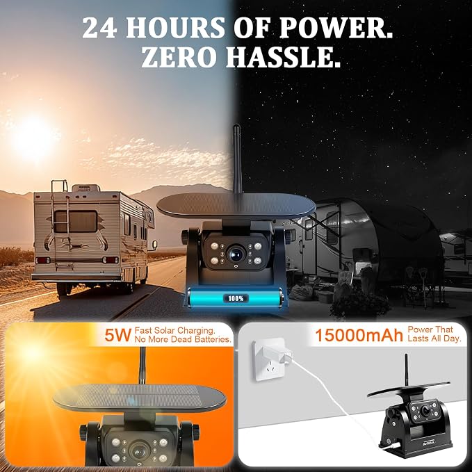 X5 Magnetic Solar Wireless Backup Camera with 5" HD Monitor, 1-Min Zero-Install for RV Truck Trailer, 320ft Signal Range, 15000mAh Battery & 5W Solar Panel Back Up Camera