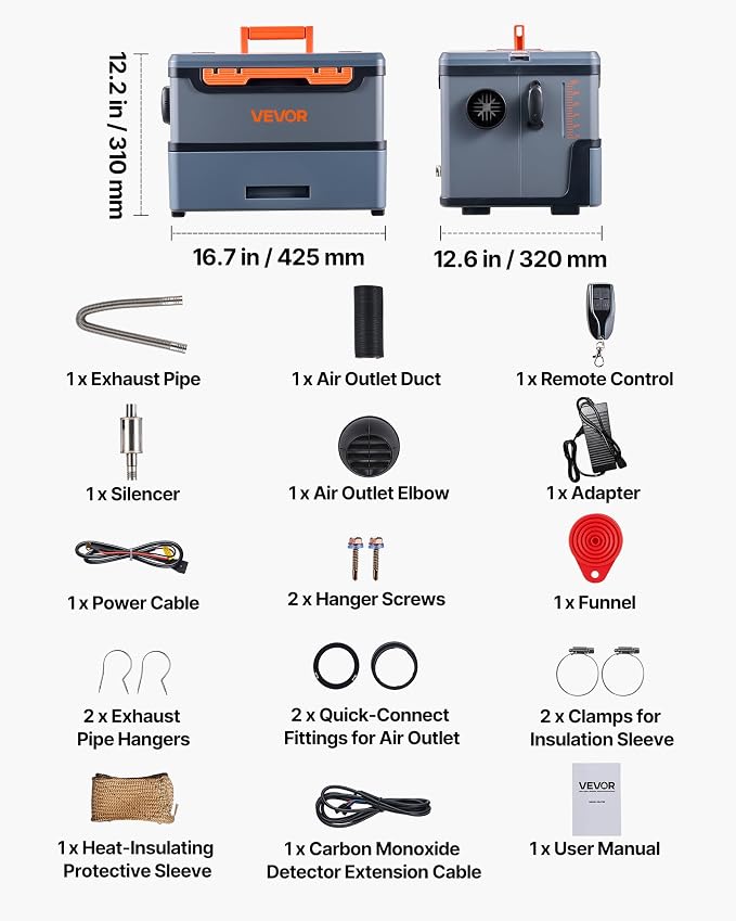 VEVOR Diesel Heater 8KW, DC 12V/24V, All in One Portable Diesel Heater with Bluetooth APP Control, Remote Control and LCD Screen, 1.3 Gal Fuel Tank for Trucks, Vans, RVs, Campers, and Garages