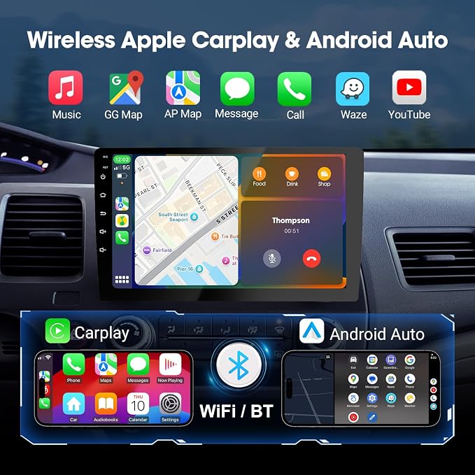 Haudio 9" Double Din Car Stereo - 2+64GB Wireless Apple CarPlay & Android Auto, HD Touchscreen Car Radio with Backup Camera,Car Accessories, GPS Navigation