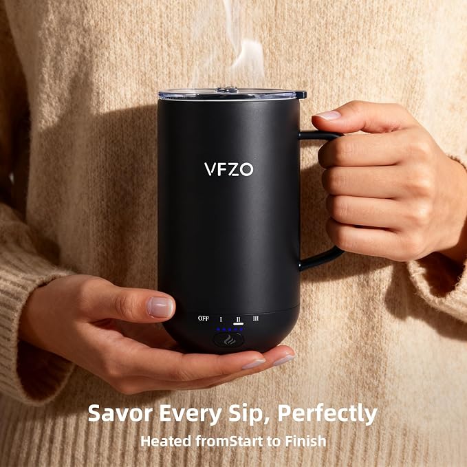 Self Heating Coffee Mug,High-Capacity- 18 oz, 180 Min Battery Life, Smart Heated Coffee Mug，Smart Mug, Simple Temperature Control Operation, Gifts for Family Members (Black)