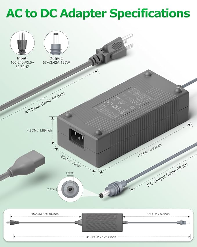 Starlink Gen 3 Power Supply 57V 3.42A 195W UL Listed Certified Replacement Power Adapter for Starlink Gen 3 Charger Cord 10FT AC to DC Adapter Compatible with Gen3 Standard Accessories 18AWG 3M/10FT