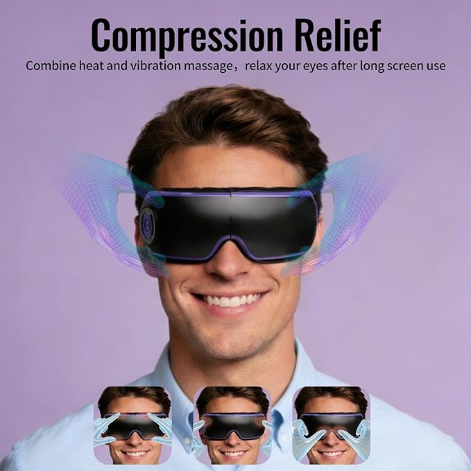 Eye Massager with Heat Smart Sleep Mask with Music for Migraine Relief, Eyes Fatigue, Improve Sleeping for Women Men