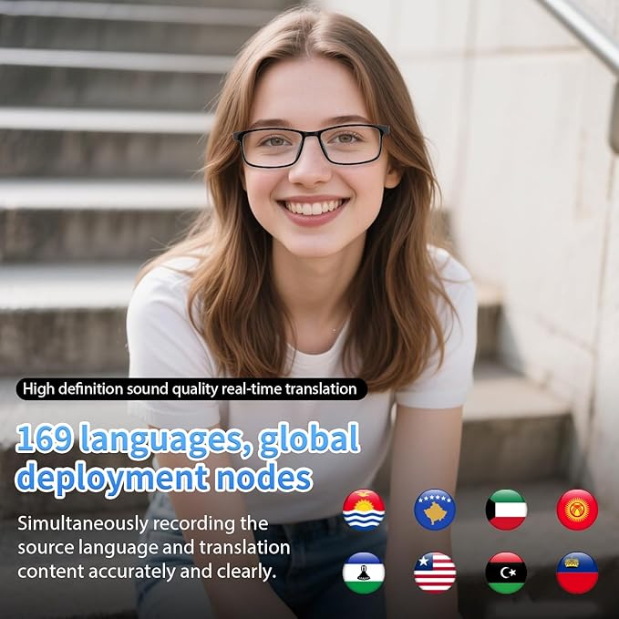 AI Glasses for Men Women Powered by ChatGPT, Bluetooth Smart Glasses with AI Translation(165+ Language), AI Noise Cancellation Via APP, Blue Light Filtering & Ultra-Slim Detachable Arms for Working