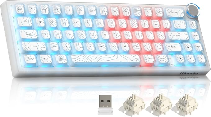 Womier 60% Keyboard Gaming, Wireless Mechanical Creamy Keyboard with QMK/VIA, Topographic Hot-Swappable BT5.0/2.4G/USB-C RGB Key Board Double-Layer Clear Keycaps for Mac/Win/Gaming (Q61 V2)
