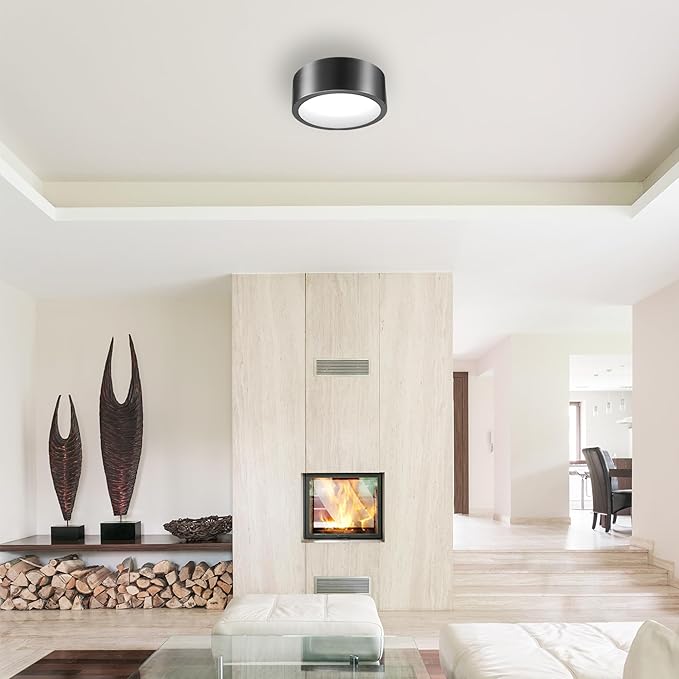 Globe Electric 60304 Edinburg LED Integrated Flush Mount Ceiling Light, Black Iron Finish, Frosted Glass Shade, 18W, 3000 Kelvin, 1100 Lumens, Dimmable 60304