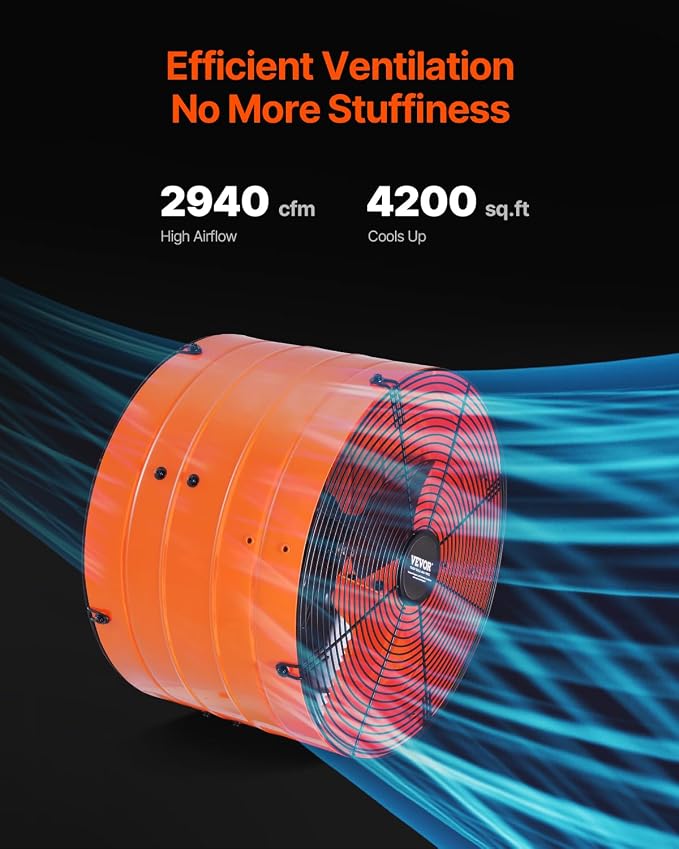 VEVOR Gable Mount Fan, 16 Inch Attic Exhaust Fan with Adjustable Thermostat & Outer Mesh, 2940 CFM House Ventilator Cools Up to 4200 Sq.Ft, Quiet Ventilation for Roof, Garage & Shop, Vibrant Orange
