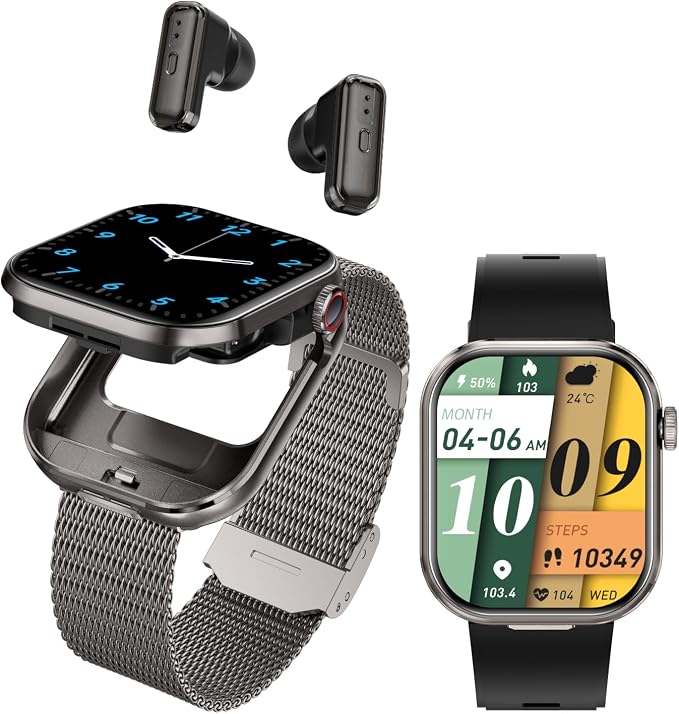 Smart Watch with Earbuds,2.02" HD Screen,2 in 1 Smart Watches for Women, Waterproof Fitness Tracker Watch with Wireless Earphone Compatible for Android iOS,Comes with 2 Watch Straps