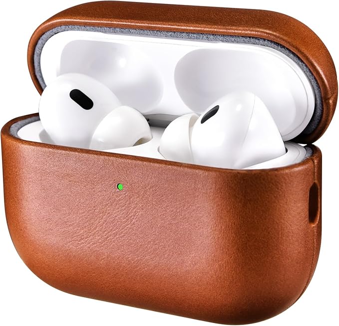 ICARER AirPod Pro 3 Case, 100% Geniune Leather Case, Handmade Top Grade Vintage Cover, Shockproof Protective Cover Support Wireless Charging, Compatible with AirPods Pro 3 2025 Model (Brown)