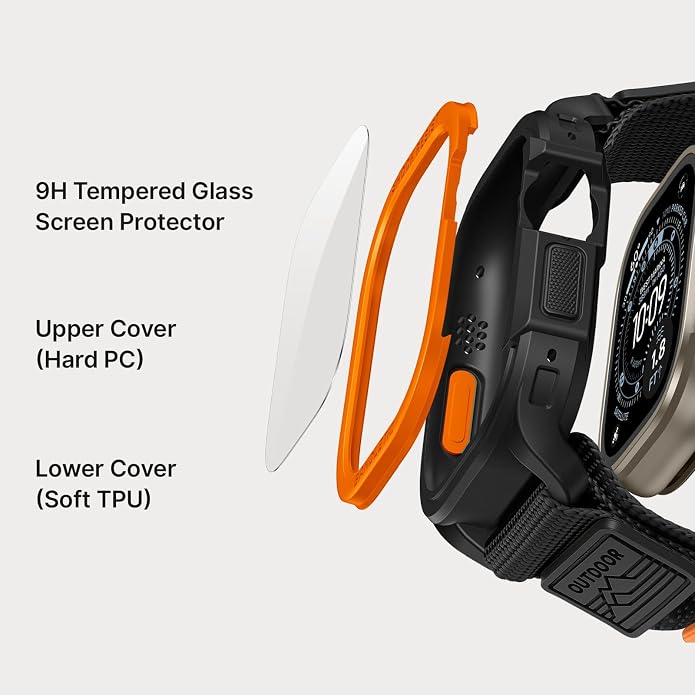 Bandletic Rugged Case with Band Compatible with Apple Watch 49mm(Ultra 3/2/1),46mm(Series 11/10), 45mm(Seriess 9/8/7),44mm(SE3/SE2/SE/6/5/4), Protective Cover Sport Accessories for iWatch Men