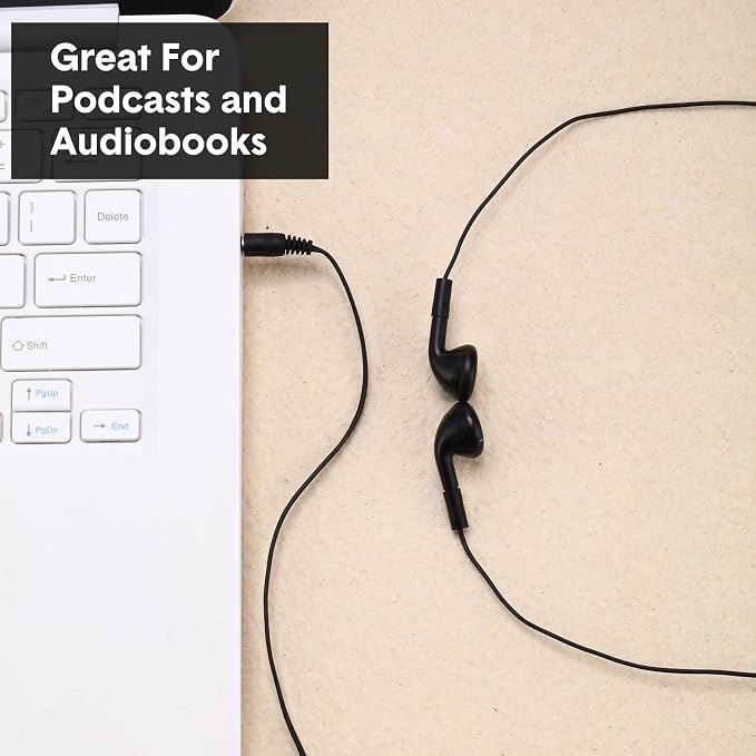 Konohan 300 Packs Earbuds Bulk Earphones with 3.5 mm Headphones Wired Ear Earbud Wired Earphone for Adult Teacher Office Home Computer Travel Library Individually Packed (Black)