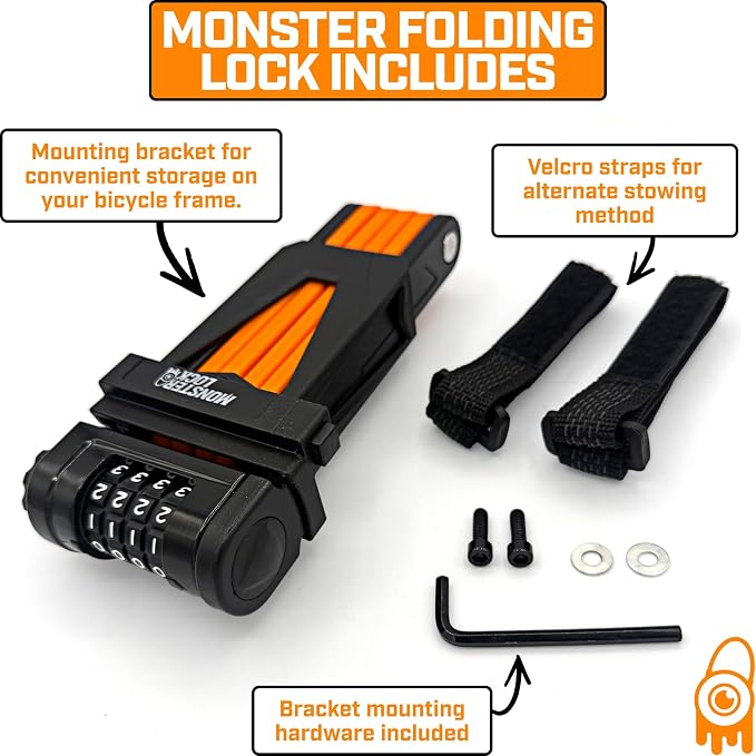 Monster Folding Bike Lock – Heavy-Duty Anti-Theft Hardened Steel, Rust-Proof, Foldable Compact High-Security Lock for Bicycle, Scooter & Motorcycle