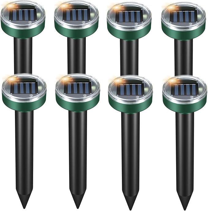 Mole Repellent for Lawns - Gopher Repeller Ultrasonic Solar Powered Vole Repellent Outdoor Waterproof Rat Deterrent Spikes Repellent Snake,Chipmunk,Groundhog,Sonic Mole Stakes for Garden,Yard