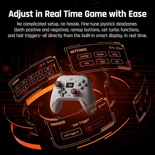 BIGBIG WON Wireless Gaming Controller with LCD Display – Hall Effect Joystick & Triggers, 1000Hz Polling Rate, PC/Switch/Android/iOS Compatible, Dual Back Buttons, Turbo, HD Rumble, Wired/Bluetooth/2.4G AETHER Wireless Gamepad