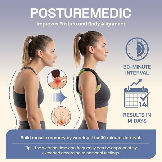 PostureMedic Original Strength Dynamic Posture Corrector for Men & Women – Active Resistance Training System for Back, Neck & Shoulder Pain Relief – Strengthen Muscles & Improve Alignment - Medium (Green)