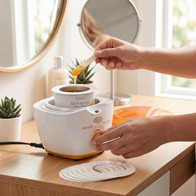 GiGi Wax Warmer for Hair Removal, Face and Body Depilatory Kit with All-Purpose Honee Wax and 10 Collars, Adjustable Temperature, 14 oz