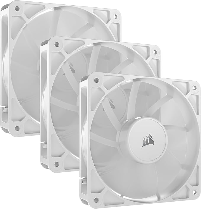 CORSAIR RS120 120mm PWM Fans – Daisy-Chain Connection – Low-Noise – Magnetic Dome Bearing – Triple Pack – White