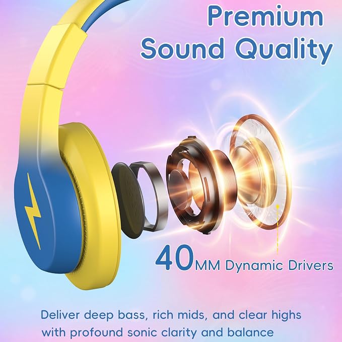 Wired Kids Headphones for School 2 Pack,USB Type C Headphones for Kids, 85dB Safe Volume, HD Stereo Sound,Comfortable Fit, Adjustable &Foldable, Ideal for School/ Travel(Gradient Pink+Light Yellow)