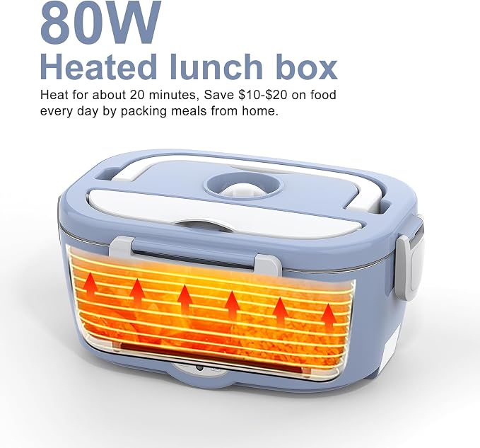 WisaKey Cordless Electric Lunch Box for Adults,APP Control Heated Lunch Box for Men Food Warmer Rechargeable Lunch Box 248℉ Timer Self Heating Lunch Box,5-sided Heated Lunchbox for Work