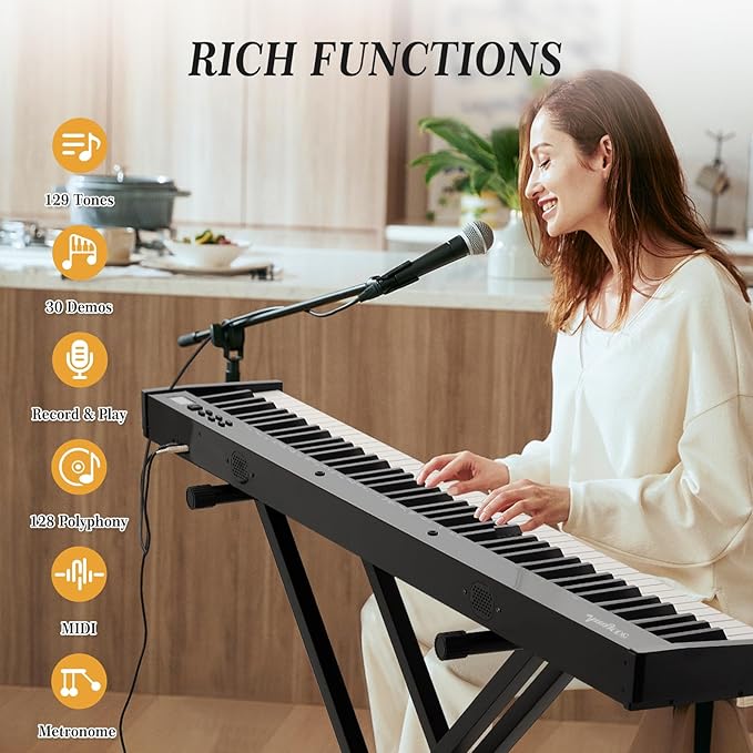 88 Keys Piano Keyboard Set, Electronic Digital Piano with Built-in Speaker Microphone, Portable Keyboard Gift Teaching for Beginners, Electric Piano for Birthday Gift