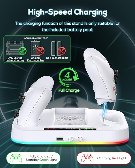 Cooling Stand for Xbox Series S Console with 15 Light Modes, MENEEA Dual Fast Charger Station with 2x1400mAH Batteries,Cooler System Accessories with 3-Speed Adjustable Fan, 2.0 USB Port