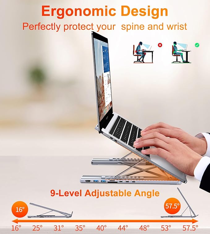 Mukiya USB C Laptop Docking Station Stand, Dock Tablet Stand, 8 in 1 USB C Hub with 4K HDMI, 2 USB 3.0, PD 100W, Universal Computer Holder Dock Station for MacBook Pro/Air/Dell/HP/Surface/Lenovo