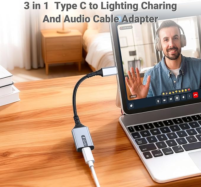 NICE BUDDY USB C to Lightning Adapter, 3-in-1 Type C to Female Lightning Converter OTG Cable for iPhone 15/14/13, iPad Pro/Air/Mini, MacBook, for Charging, Data Transfer, Music Audio with EarPods