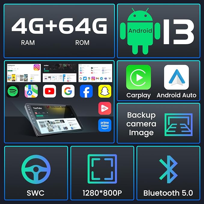 8Core 4+64GB Android 15 Radio for 2007-2013 Chevy Tahoe Suburban: Silverado GMC Yukon: 9" 1280 * 800P IPS Touchscreen Wireless CarPlay Android Auto FM/AM/DSP 5G WiFi Bluetooth GPS Backup Camera SWC