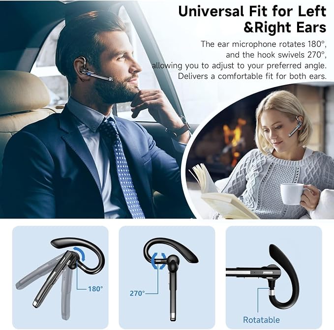 Boytond Bluetooth Earpiece V6.1,Single-Ear Bluetooth Headset with USB Dongle,10H Talk Time and 4H Playtime via USB,Wireless Handsfree Headset with Mic for Android,iOS,Laptop,Office,Truck Driver