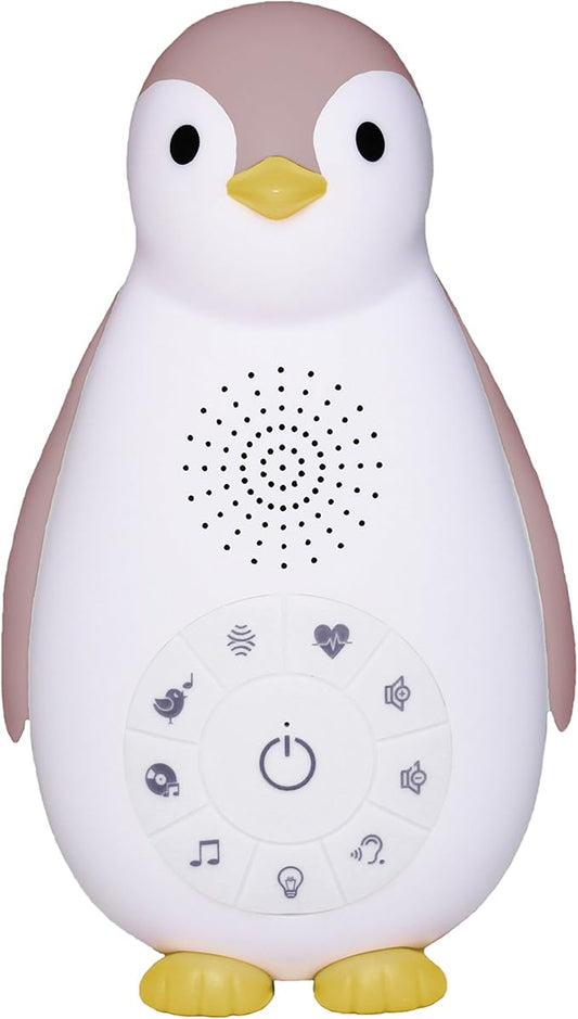 ZazuKids Portable Sound Machine and Nightlight, Grey Sound Soother with Bluetooth Speaker, Zoe Penguin Design, for Babys and Young Children (Pink, Zoe)
