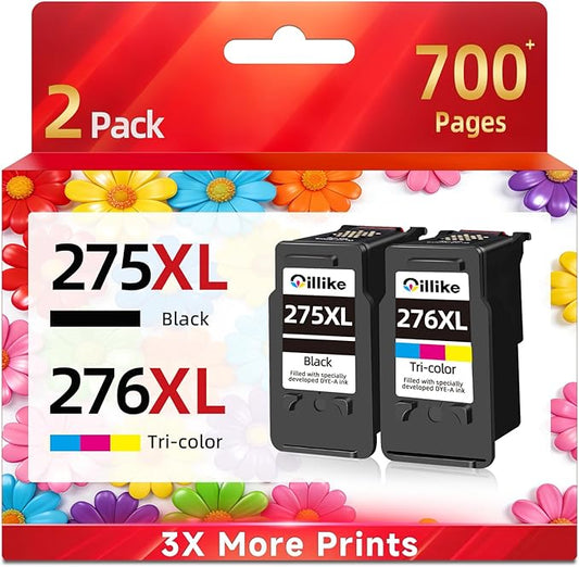 275XL 276XL Ink Cartridges Replacement for Canon Ink 275 276 XL pg-275 cl-276(Black and Color 2-Pack) Compatible for TS3520 TR4720 TS3522 TS3500 TR4700 TR4722 TS3700 TS3722 Printers