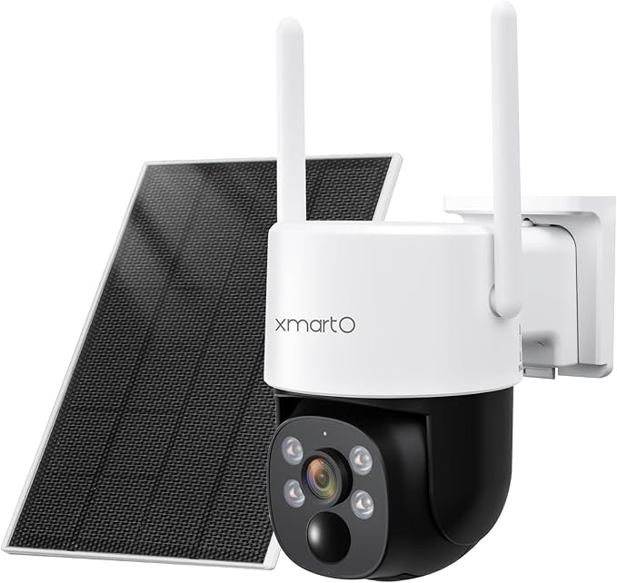 xmartO Solar Security Cameras Wireless Outdoor, Wire-Free PTZ 4MP 2K AI Tracking Camera, 5G Dual Band WiFi6, All-Weather Continuous Solar Charging, Floodlights, SD/NVR/Cloud, No Monthly Fees