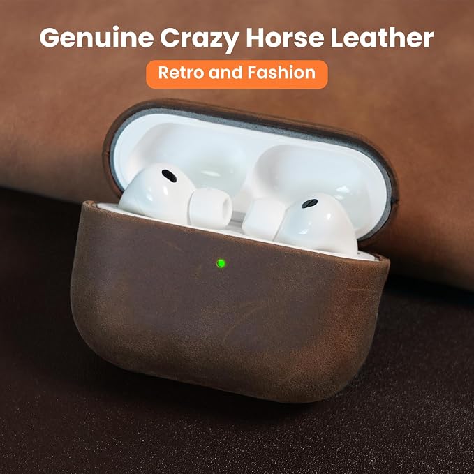 for AirPods Pro 3 Case, Handcrafted Vintage Genuine Leather Shockproof Cover Accessories with Lanyard Compatible with Apple AirPods Pro 3rd Generation 2025