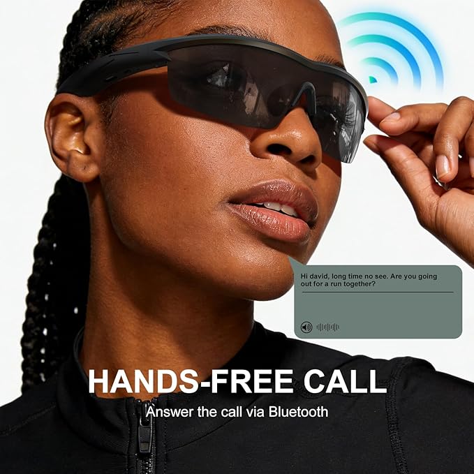 Bluetooth Audio Smart Glasses for Cycling Running Driving | Polarized Sports Sunglasses with Open-Ear Speakers, Hands-Free Calls, Voice Assistant, UV Protection, IPX5 Waterproof for Hiking Fishing
