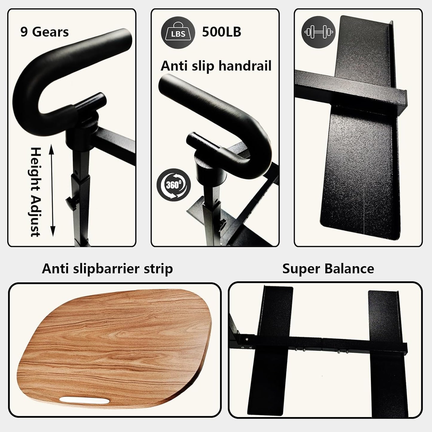 (Black 360° Sofa Rotating Table) Auxiliary Standing Tray 360 Degree and Height Adjustable Rotating TV and Laptop Table, Ergonomic Auxiliary Safety Standing Handle