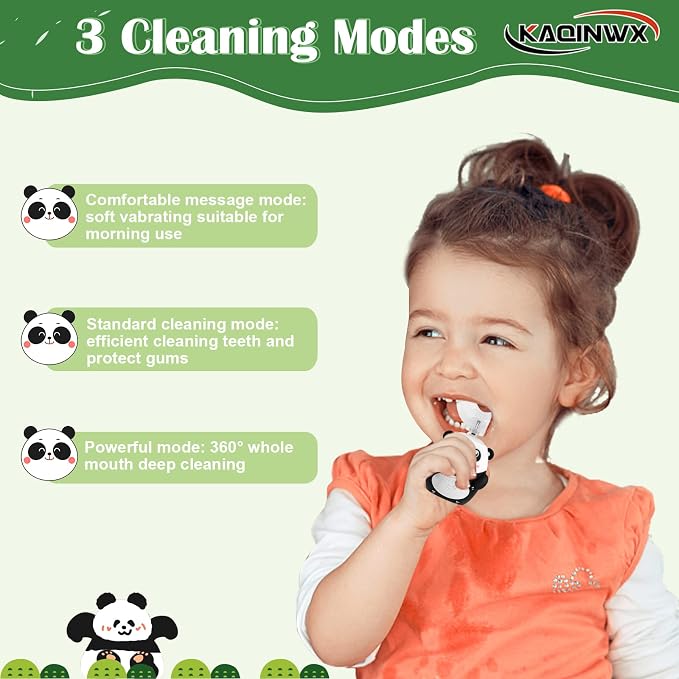 Kids U Shaped Electric Toothbrush for Age 2-12, Rechargeable Toddler Toothbrush with 60S Smart Timer, Panda Design, IPX7 Waterproof & 360°Cleaning,Develop Kids' Brushing Habits