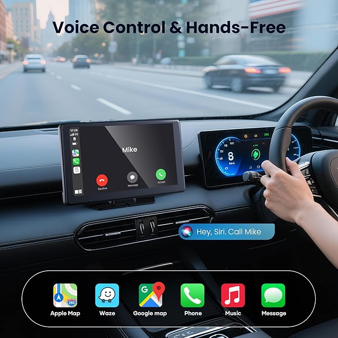 9" Wireless Apple CarPlay & Android Auto Screen for Car | 4K Dash Cam, 1080P Backup Camera, GPS Navigation, Mirror Link, Voice Control, Bluetooth – Fits All Vehicles