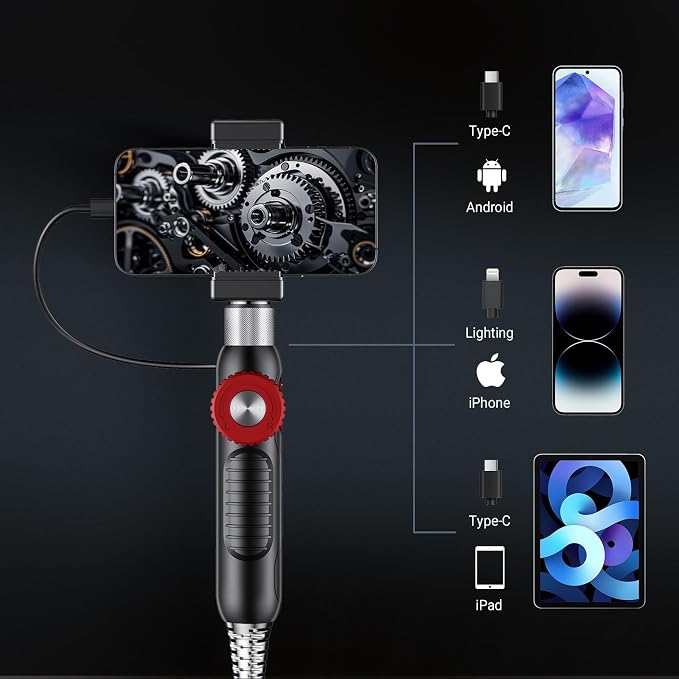 Two-Way Endoscope Camera with Light [360°Rotation],1080P HD,Borescope for iPhone IP67 Waterproof Automotive Engine Plumbing HVAC Inspection 6.2 mm Lens Industrial