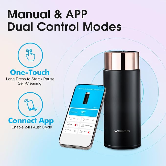 Vsitoo 8.5oz self-cleaning Mini Insulated Water Bottle,Stainless Steel Vacuum Flask,AI Self-Clean,30-Day Battery Life,BPA-Free,Perfect Small Water Bottle for Travel, Purse,Black