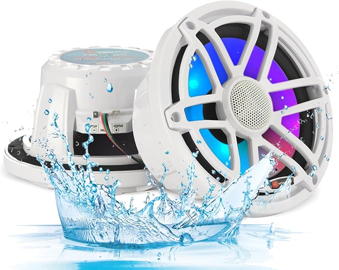 H YANKA HMS-65 6.5 Marine Speakers - 750W 2-Way IP67 Waterproof Boat Stereo System with LED Lights, High-Fidelity Coaxial Speakers, Y35 Magnet Woofer, UV & Salt Spray Resistant - 1 Pair (White)
