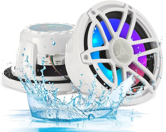 H YANKA HMS-65 6.5 Marine Speakers - 750W 2-Way IP67 Waterproof Boat Stereo System with LED Lights, High-Fidelity Coaxial Speakers, Y35 Magnet Woofer, UV & Salt Spray Resistant - 1 Pair (White)