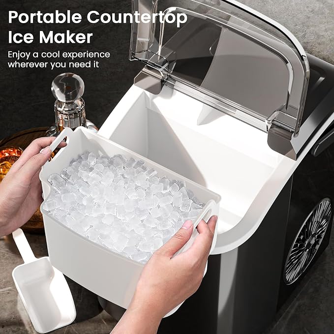 Soft Chewable Nugget Ice Maker, 35Lbs/24Hrs, Self-Cleaning Countertop Pebble Ice Machine with Basket & Scoop for Home, Bar, or Entertaining,Black