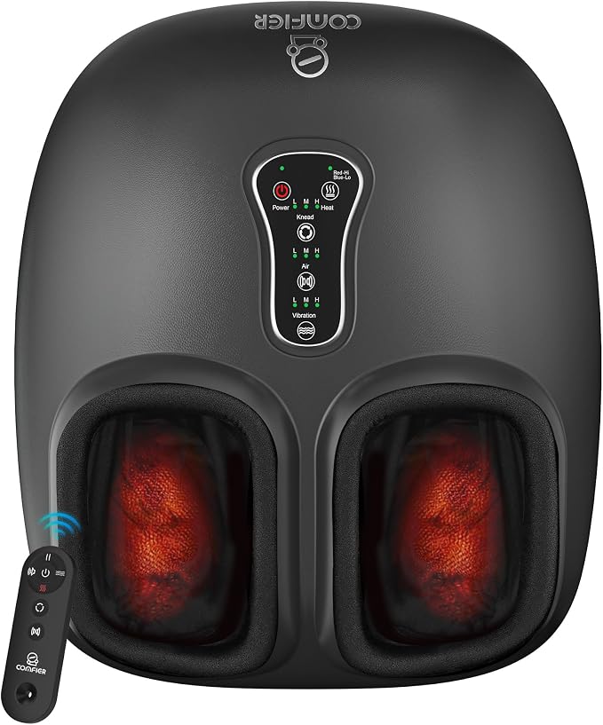 COMFIER 【2026 Fathers Day Gift for Men，Shiatsu Foot Massager with Heat, Kneading Rolling,Vibration, Compression,Remote Control,Foot Massage for Neuropathy,Plantar Fasciitis,Size 13“