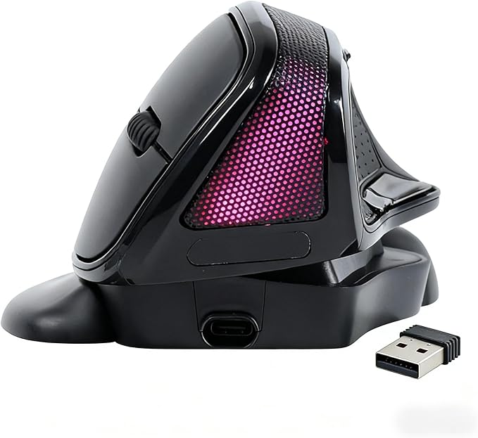 Ergonomic mouse, Wireless Vertical mouse, RGB Light ,Human Engineering, Gaming, 6 buttons, 2.4G ,800/1200/1600/3200 DPI, rechargeable, Mute, Detachable hand pads, Mac/Windows/IOS/ PC Compatible