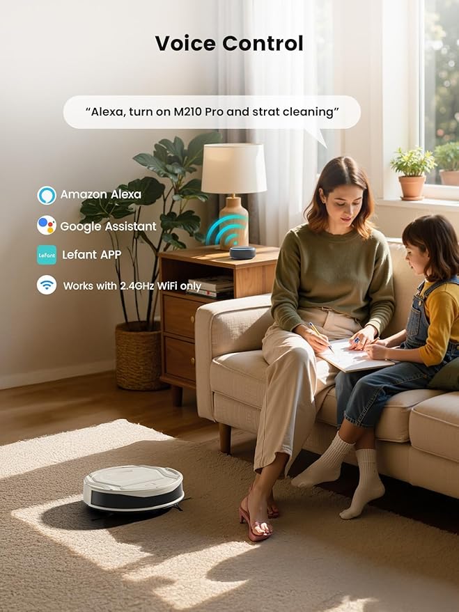 Lefant Robot Vacuum Cleaner M210 Pro,Slim,Quiet,2200Pa Suction,120 Min Self-Charging Robotic Vacuums, Freemove 3.0,WiFi/APP/Alexa,6 Cleaning Modes Ideal for Hard Floors Pet Hair Low Carpet,Champagne