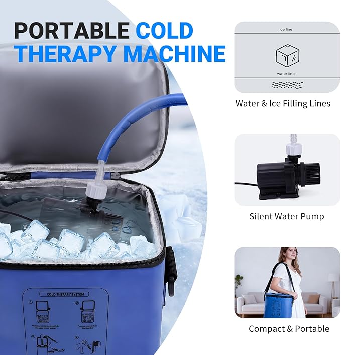 Cold Therapy Machine, Programmable Timer Ice Machine for Knee After Surgery, Portable Knee Ice Machine with Quiet Pump, Continuous Cold Flow, 12H Cooling, Knee Replacement, Swelling Reduction
